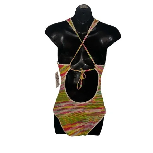 New With Tags BECCA by Rebecca Virtue One Piece Swimsuit Women's Stripe Metallic - Picture 7 of 12